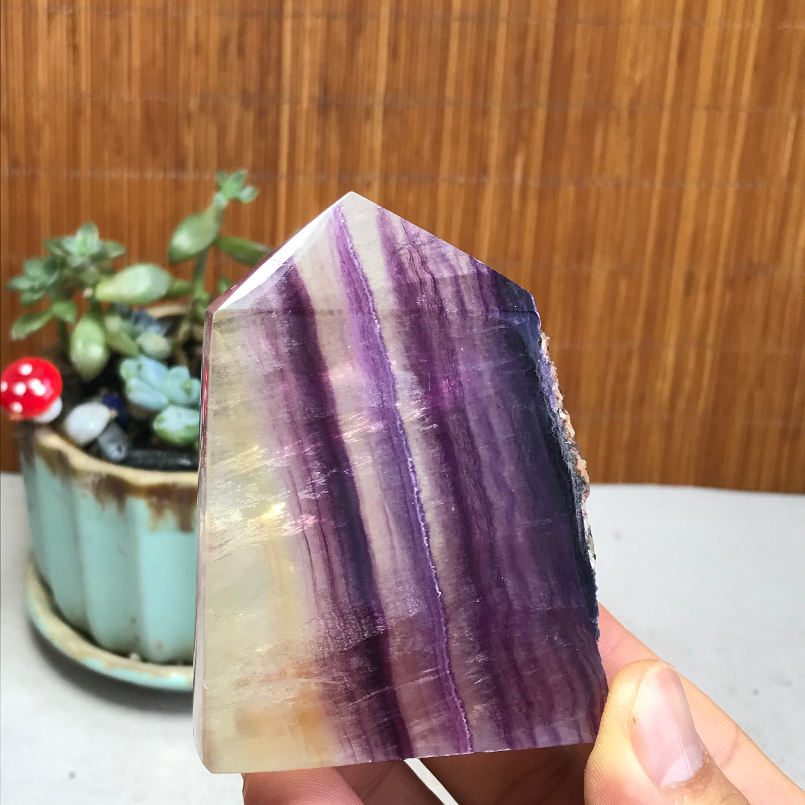 172g Natural candy Fluorite Polish/Rough wand Crystal free standing 75mm A1301