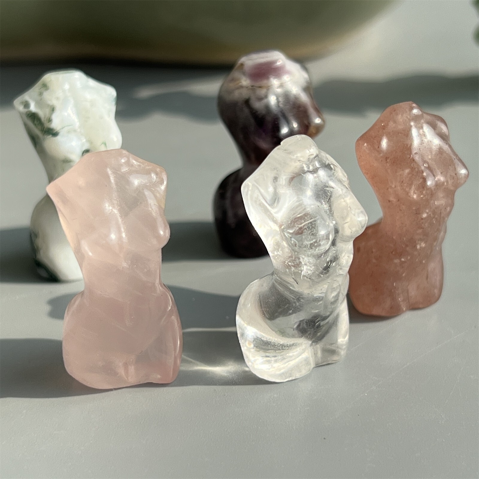 5x natural Mixed Women Naked gem quartz crystal skull Figurines Reiki healing