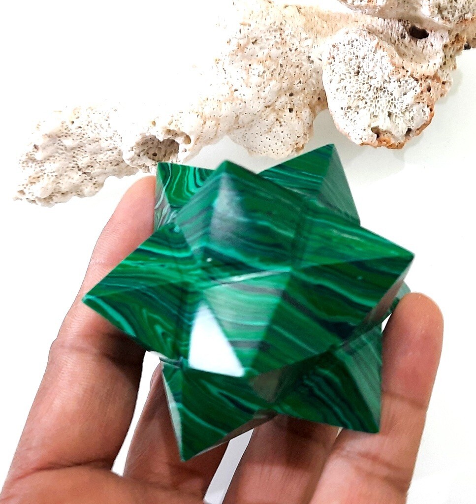 Halo Malachite Stellated Dodecahedron for Activating Chakras of Life Reiki