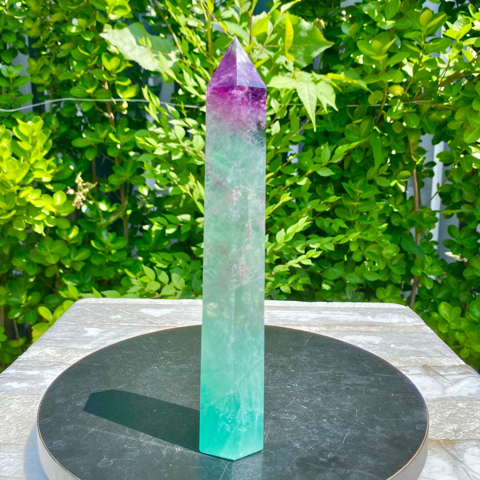1.38LB Natural Rainbow Fluorite Obelisk Quartz Crystal Wand Tower Point Heal