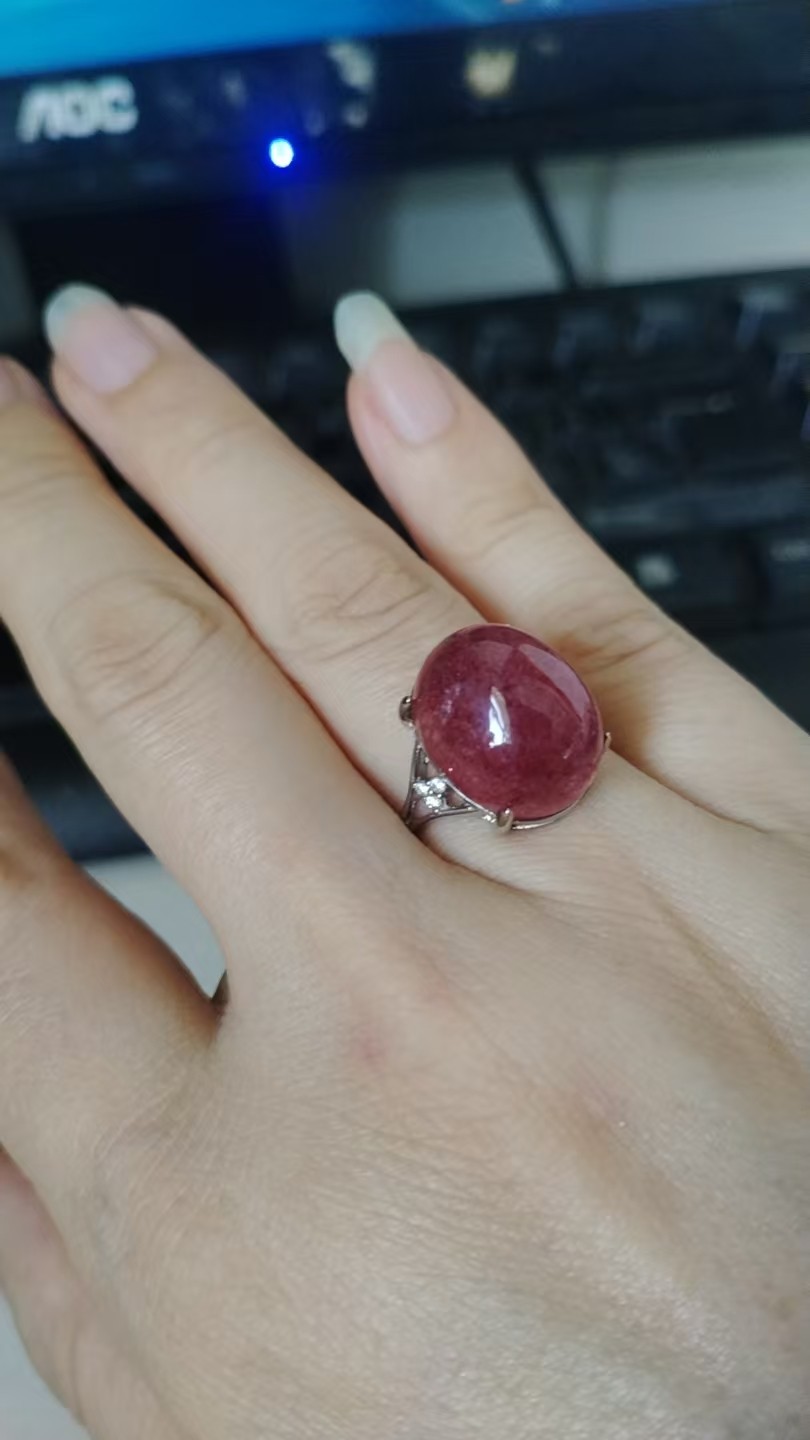 Natural Red Strawberry Quartz Crystal Gemstone Adjustable Ring AAAA