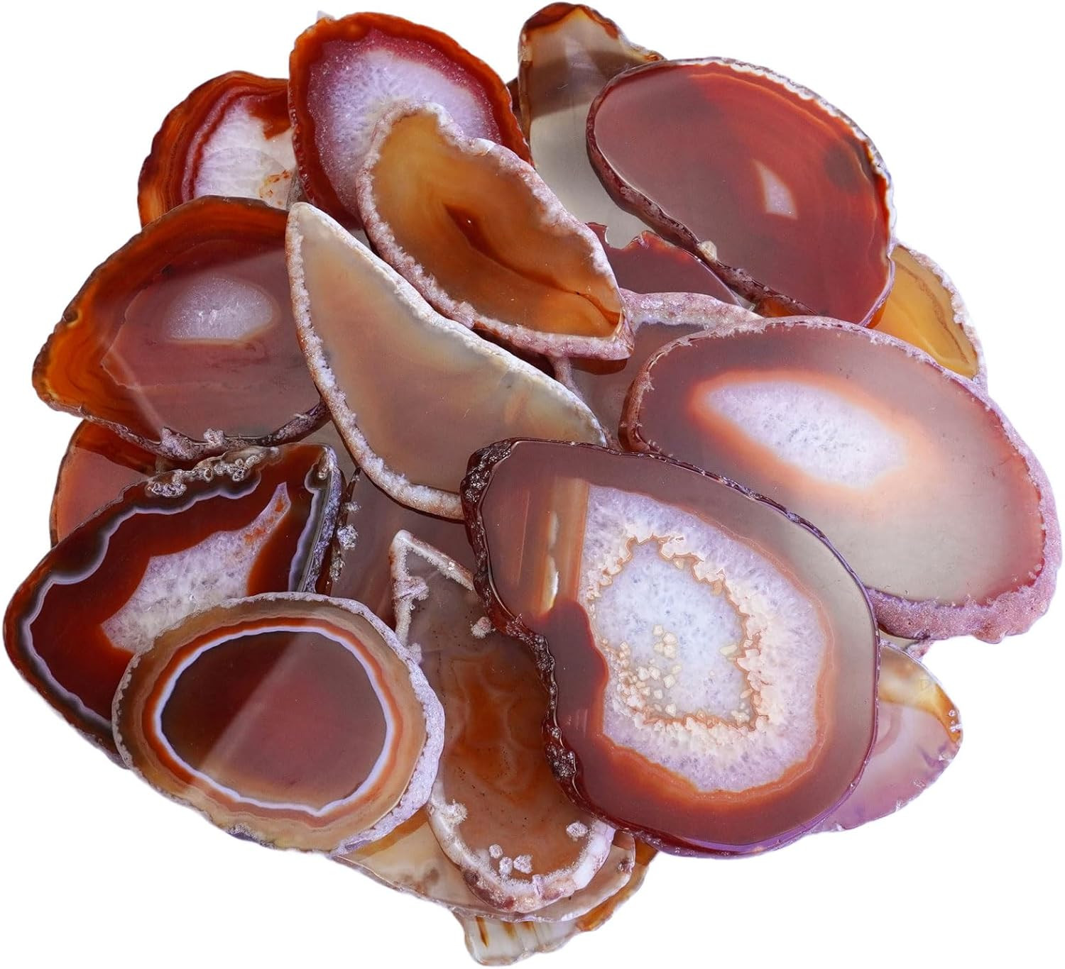 15Pcs Orange Red Polished Agate Slices, Geode Slices Bulk for Light Table, Table