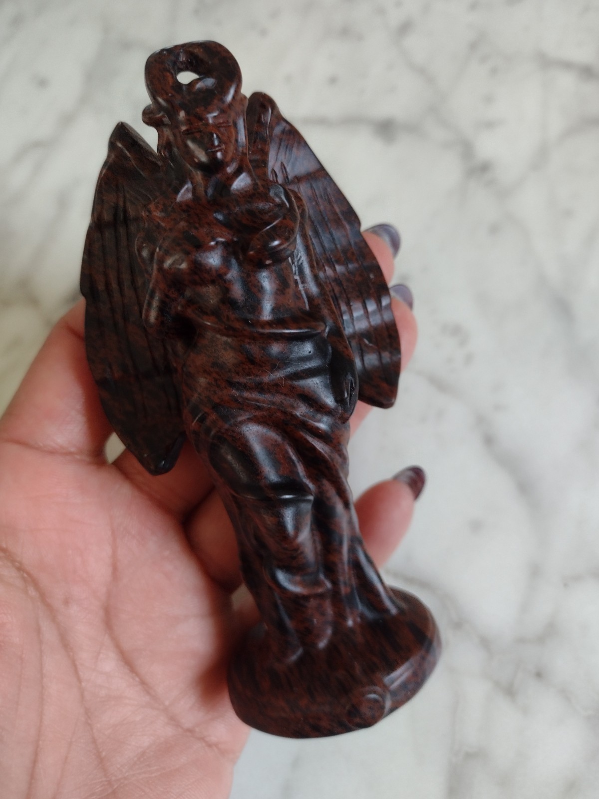 Mahogany Obsidian Lilith Statue Goddess Carving Crystal Stone Polished
