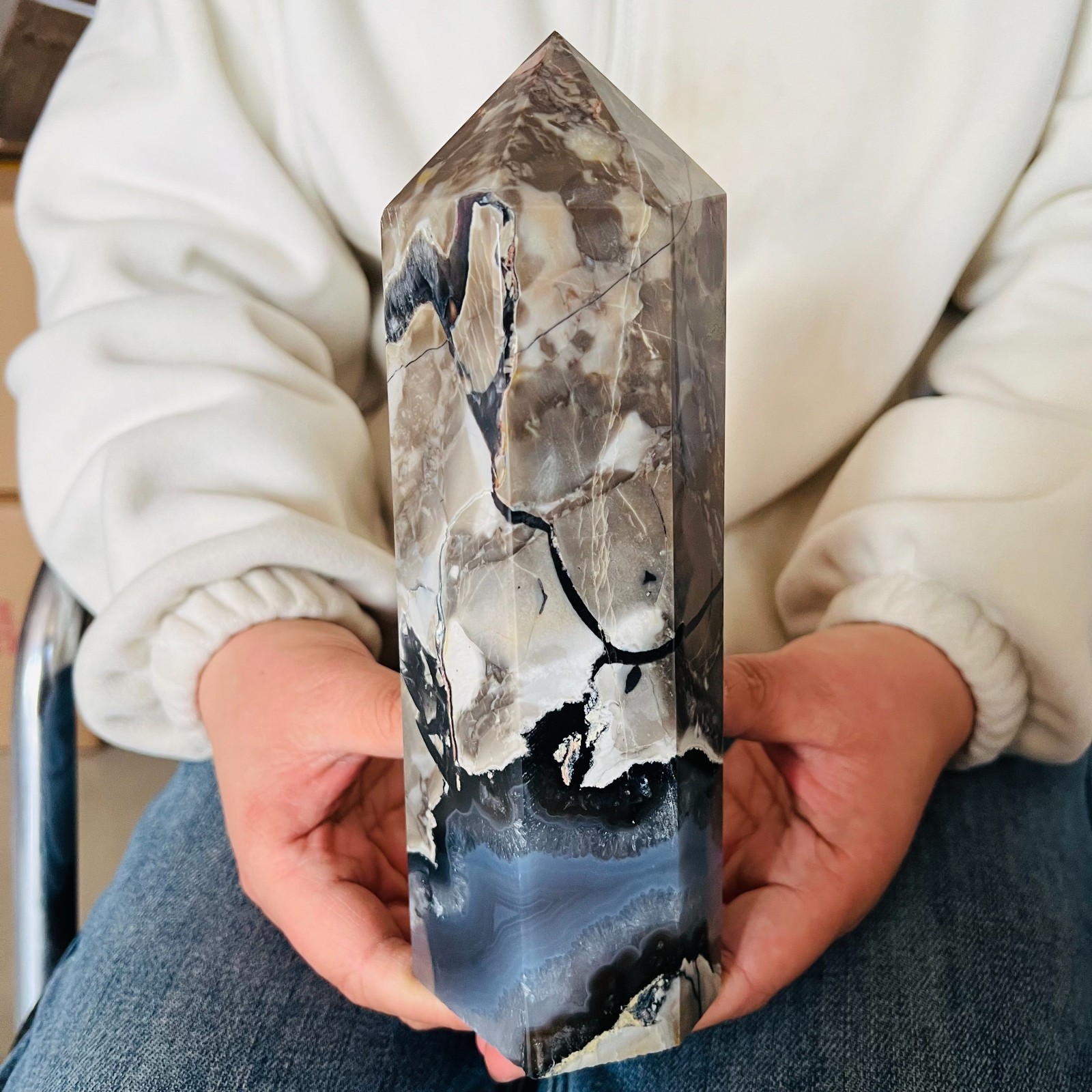 3.19LB RARE NaturaL brown Volcanic Rock agate pillar Quartz Crystal Healing