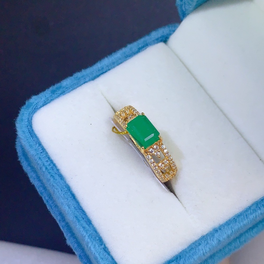 Natura Emerald open Adjustable ring Gemstone Jewelry S925 Silver Plated 18K Gold