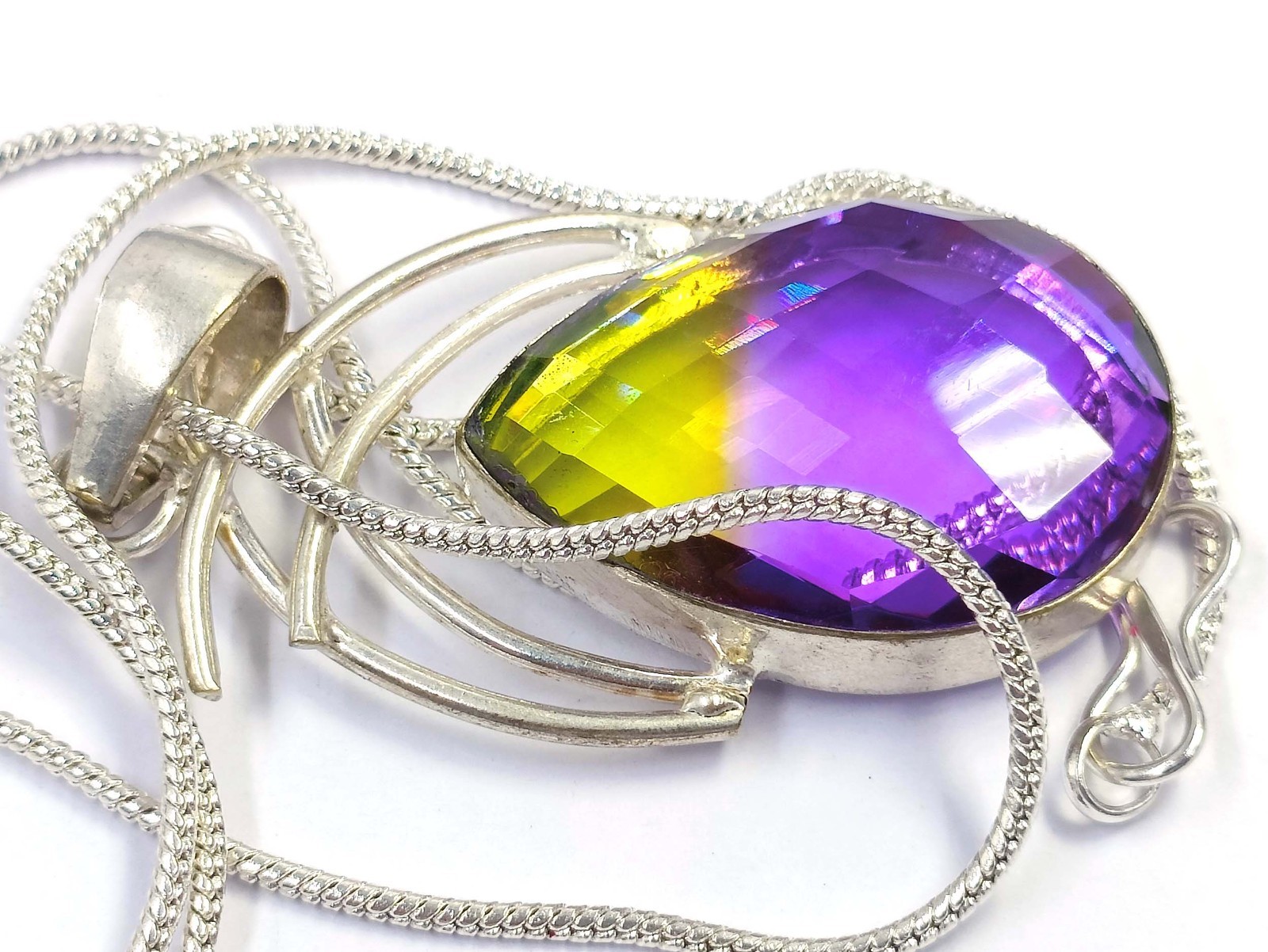 75 Ct Natural Bi-Color Ametrine Pendant Pear Shape 925 Silver IGL Gemstone 6YHC