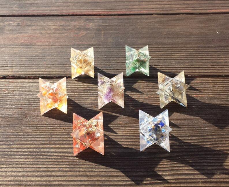 7 CHAKRA MERKABA SET COMPLETE ORGONE GEMSTONE MERKABA STAR SET ORGONE (30-32MM)