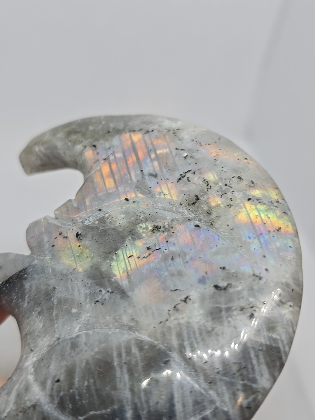 Labradorite Hand Carved Moon With Face Polished Double Sided