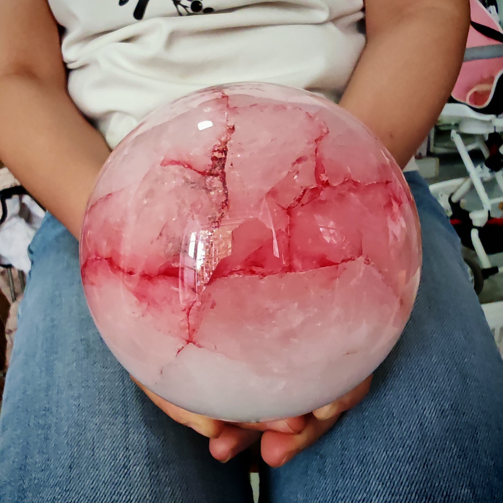 5.61LBRed gel flower crystal ball quartz crystal ball, spiritual energy recovery