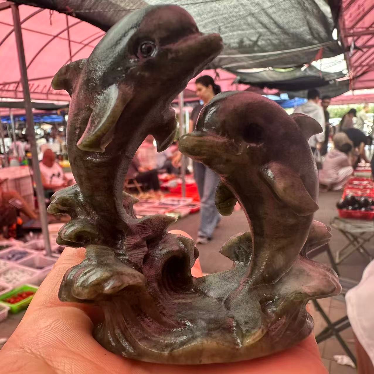 1pc Natural Lushan Jade Crystal Quartz carved dolphin skull reiki healing decor