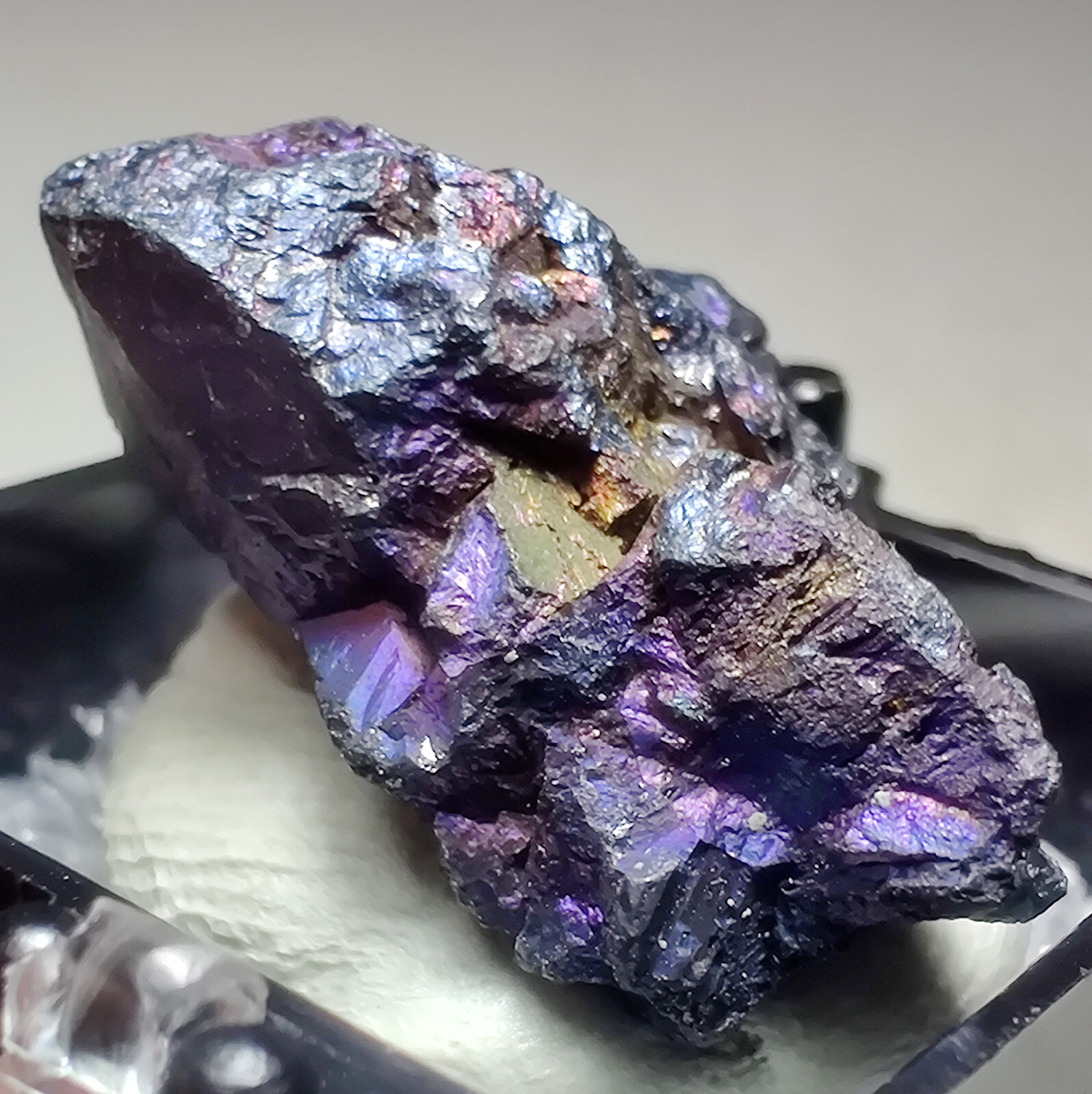 Iridescent Chalcocite crystal specimen. Flambeau Mine, Wisconsin. 3 cm.