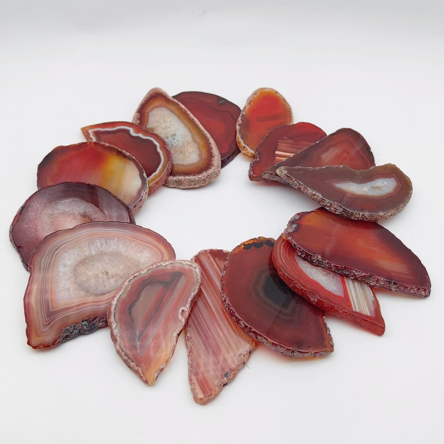 15Pcs Orange Red Agate Stone Slice Bulk Irregular Polished Agate Table Place Car