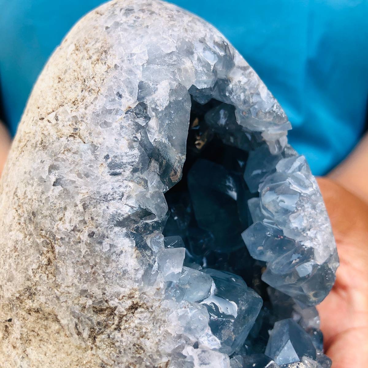 4LB Natural Blue Celestite Geode Quartz Crystal Mineral Specimen Healing