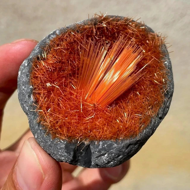 Rare Natural Meteorite Quartz Crystal Specimen Goethite Orange Copper Ore Decor