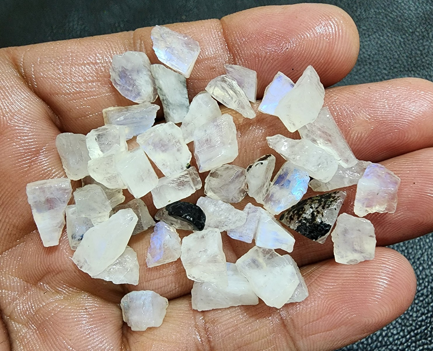 Healing White Rainbow Moonstone Rough 40pcs 7-13mm | Natural Gemstone for Energy