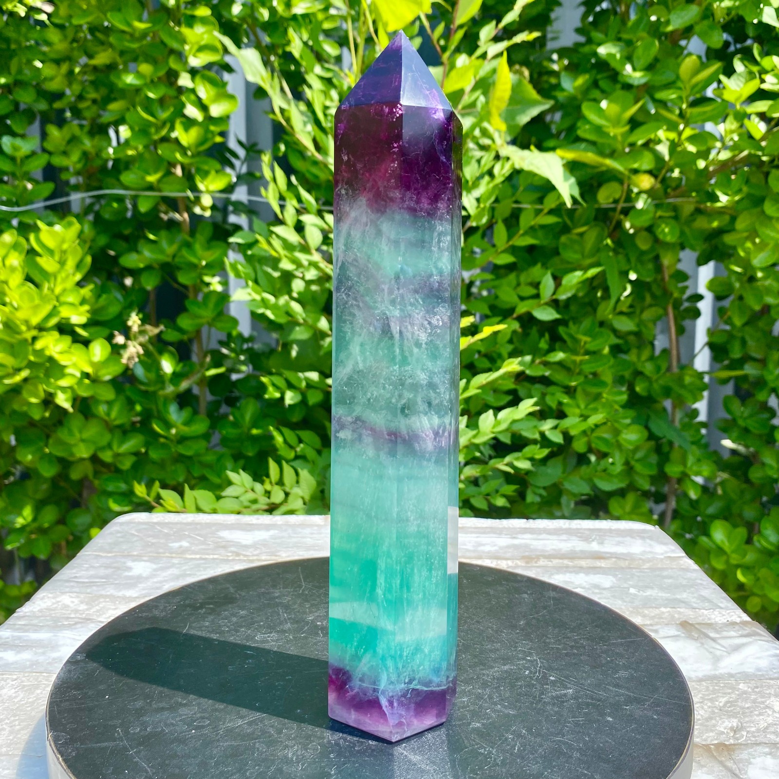 2.24LB Natural Rainbow Fluorite Obelisk Quartz Crystal Wand Tower Point Heal