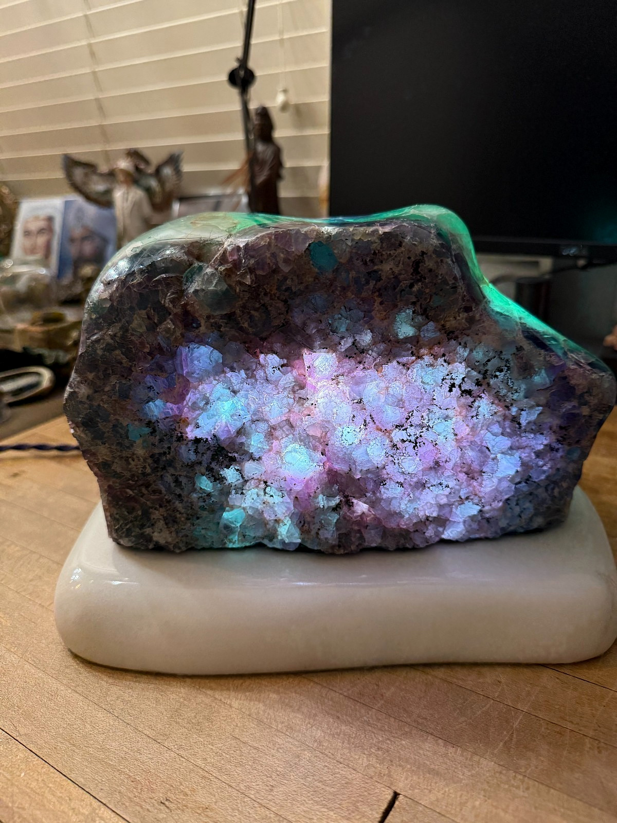 Fluorite Crystal Gemstone Multi Colored Natural Geode Table Lamp Specimen 007