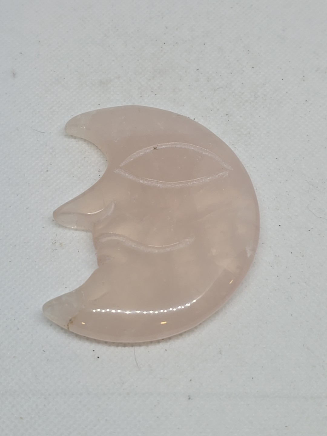 Rose Quartz Hand Carved Moon With Face Polished Double Sided