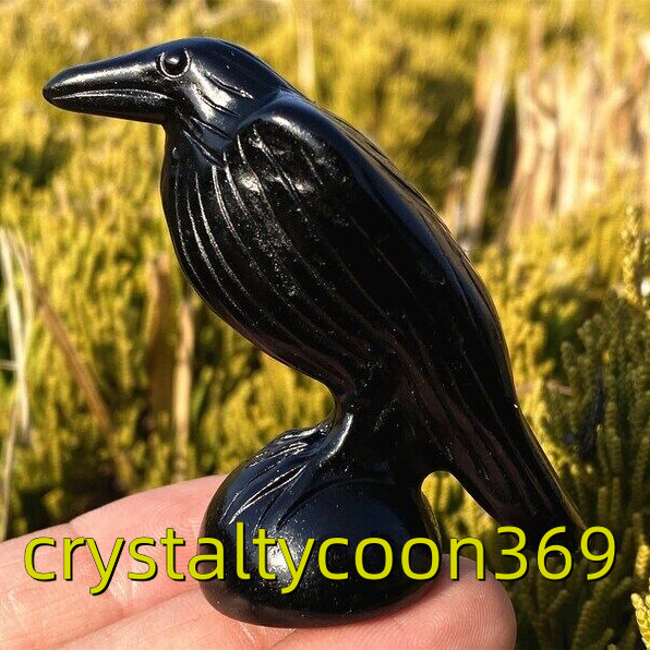 2.2″ Natural Obsidian Raven Carved Quartz Crow Crystal Bird Skull Healing 1pc