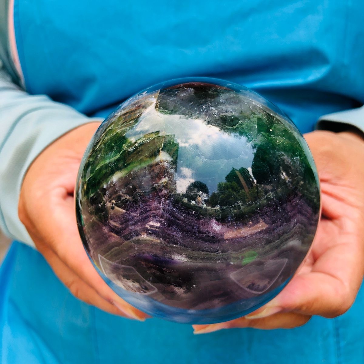 4.92LB 2Pcs Natural Colourful Fluorite Sphere Quartz Crystal Ball Healing Stone