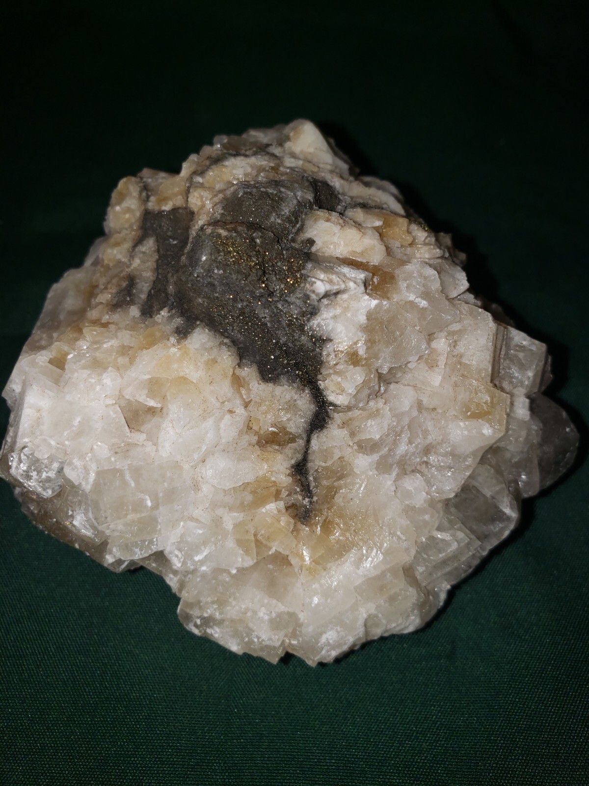 Large Calcite Crystal with Pyrite veins Yellow/White/Clear 3.6 oz