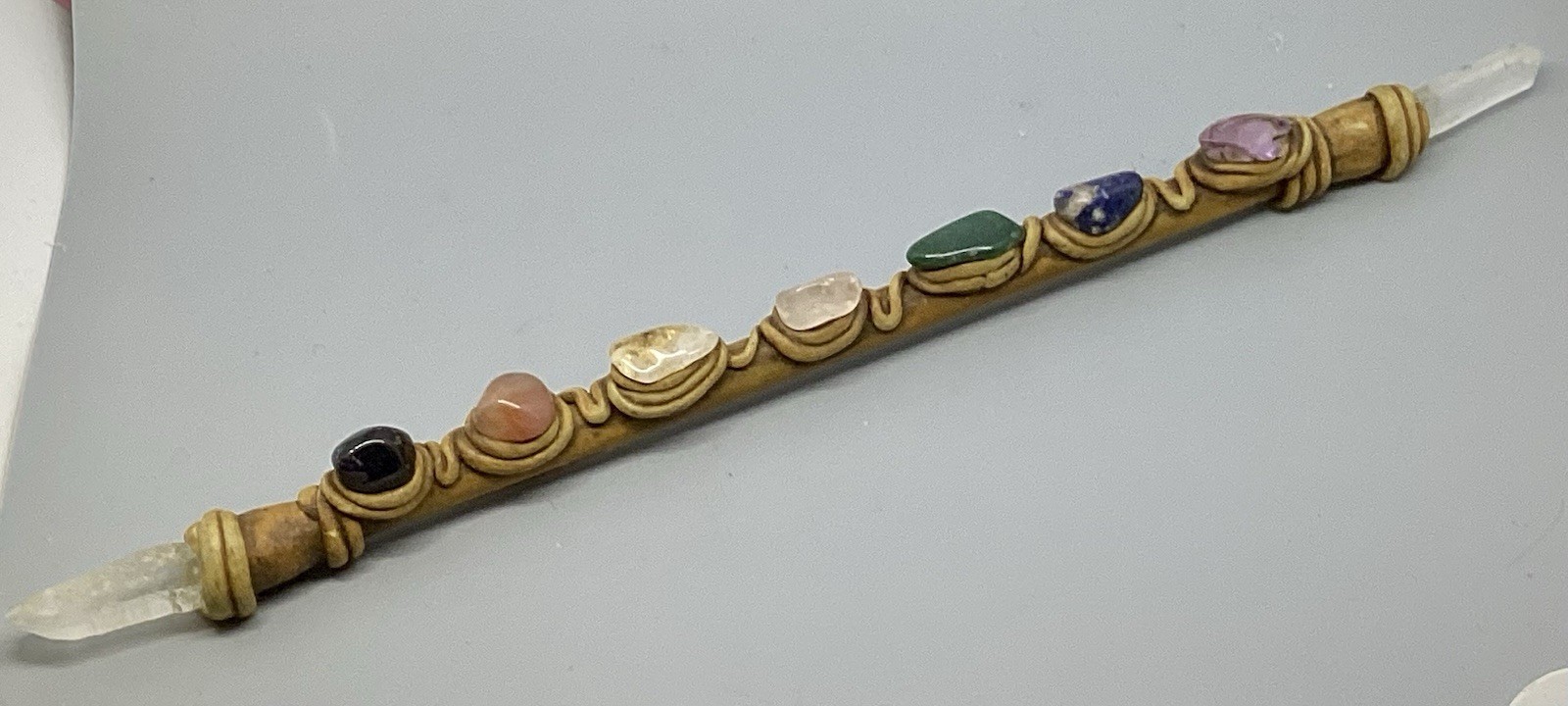 Crystal Healing Wand~Polished Stones ~ 9 3/4” Long ~ Signed