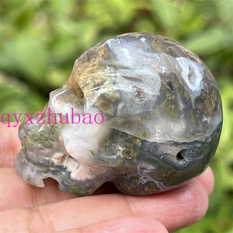 2″ Natural Aquatic agate carved skull Quartz Crystal Skull reiki healing gem 1pc
