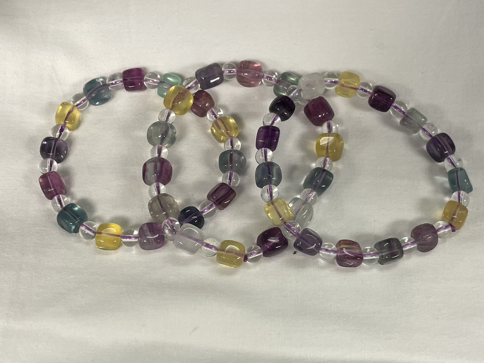 Rainbow Fluorite Cube Stretch Bracelet Gemstone/Crystal (Price For 1 Bracelet)