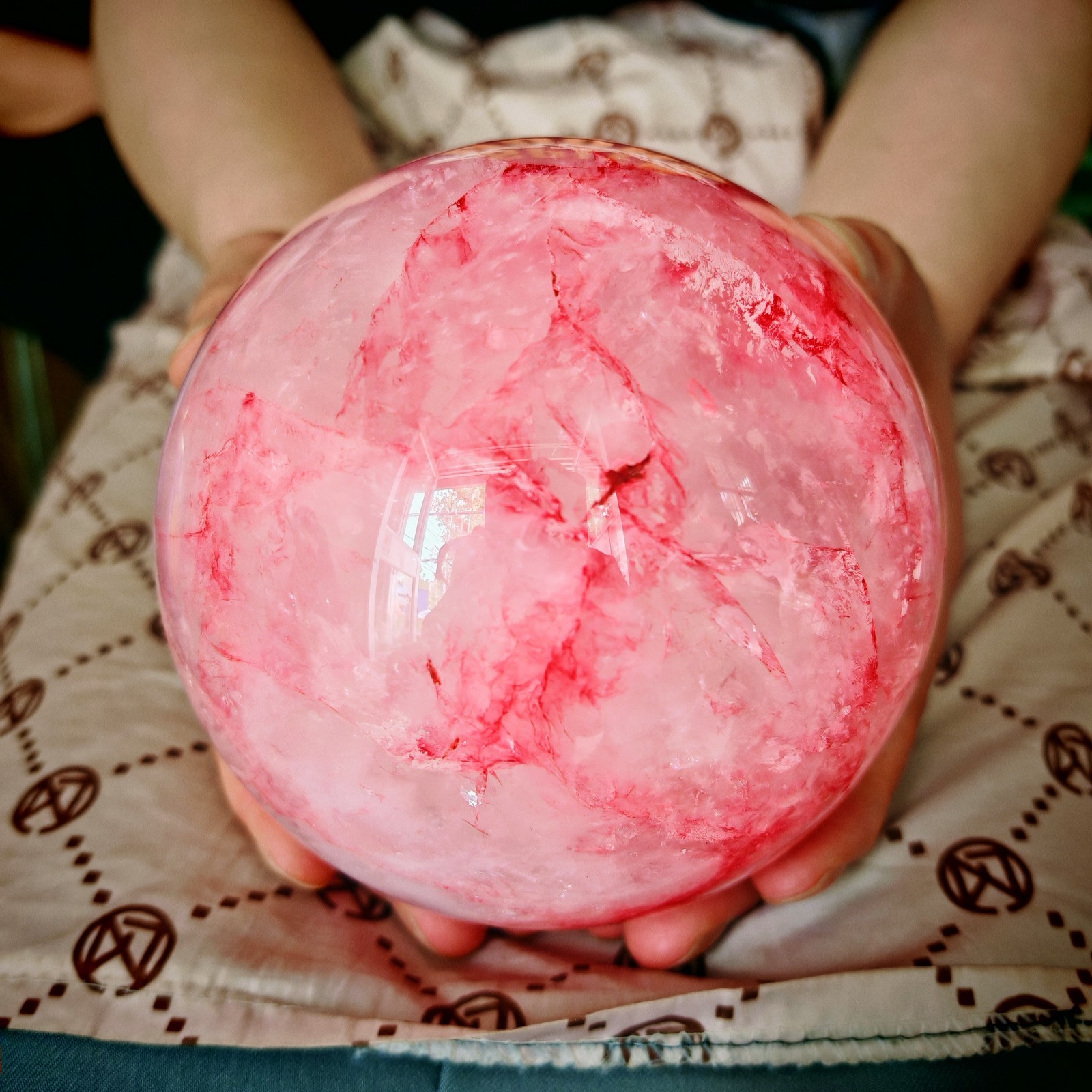 2.64LB TOP Natural Red gum flower quartz ball crystal Hand carved Decorative