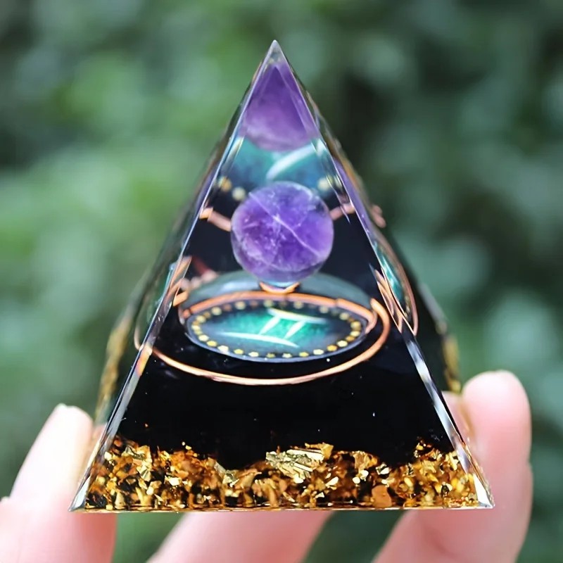 Orgonite Pyramid Amethyst Peridot Healing Crystal Energy Orgone EMF Protection