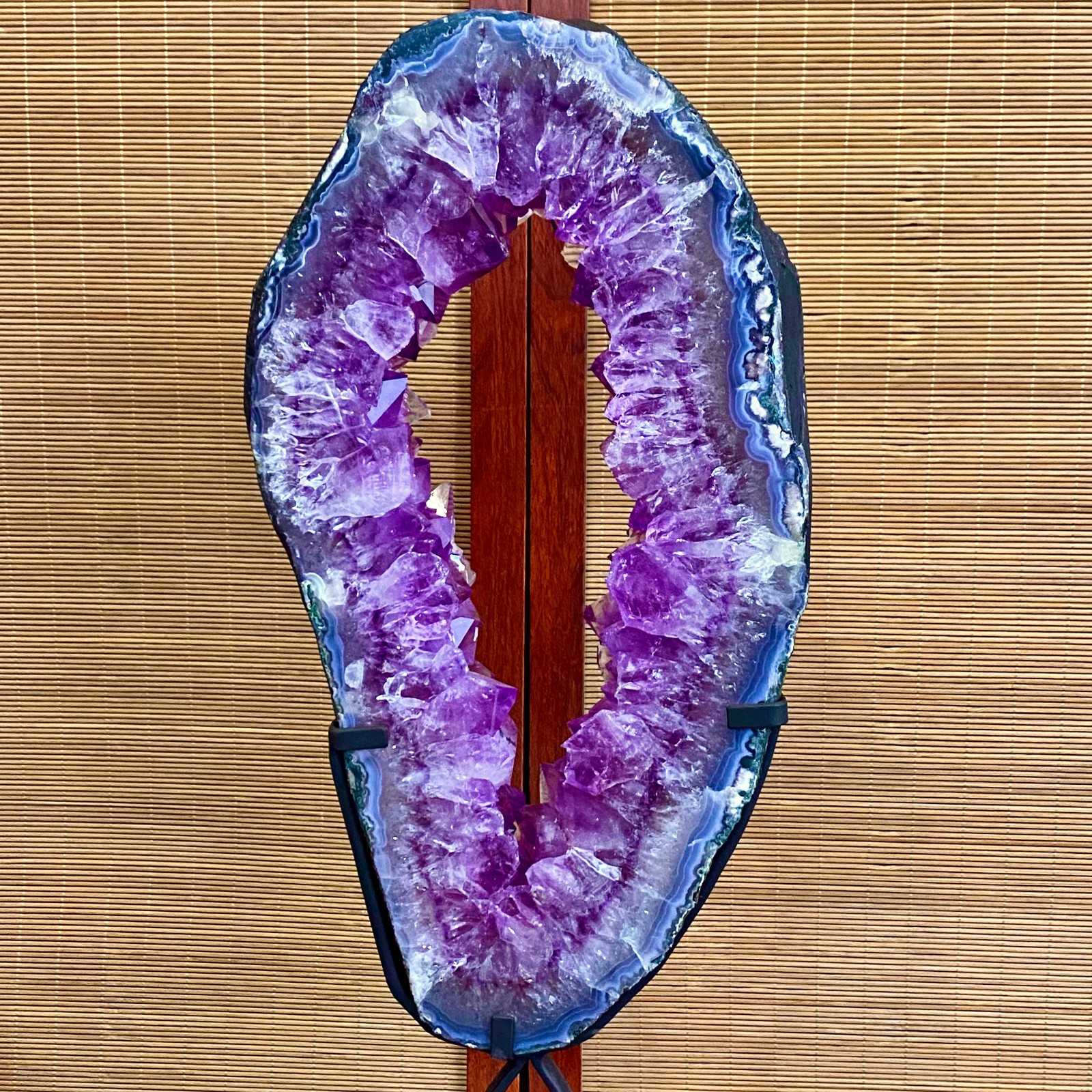 15.1LB Natural Amethyst Cave Crystal Slice Crescent shaped Hand Cut Repai