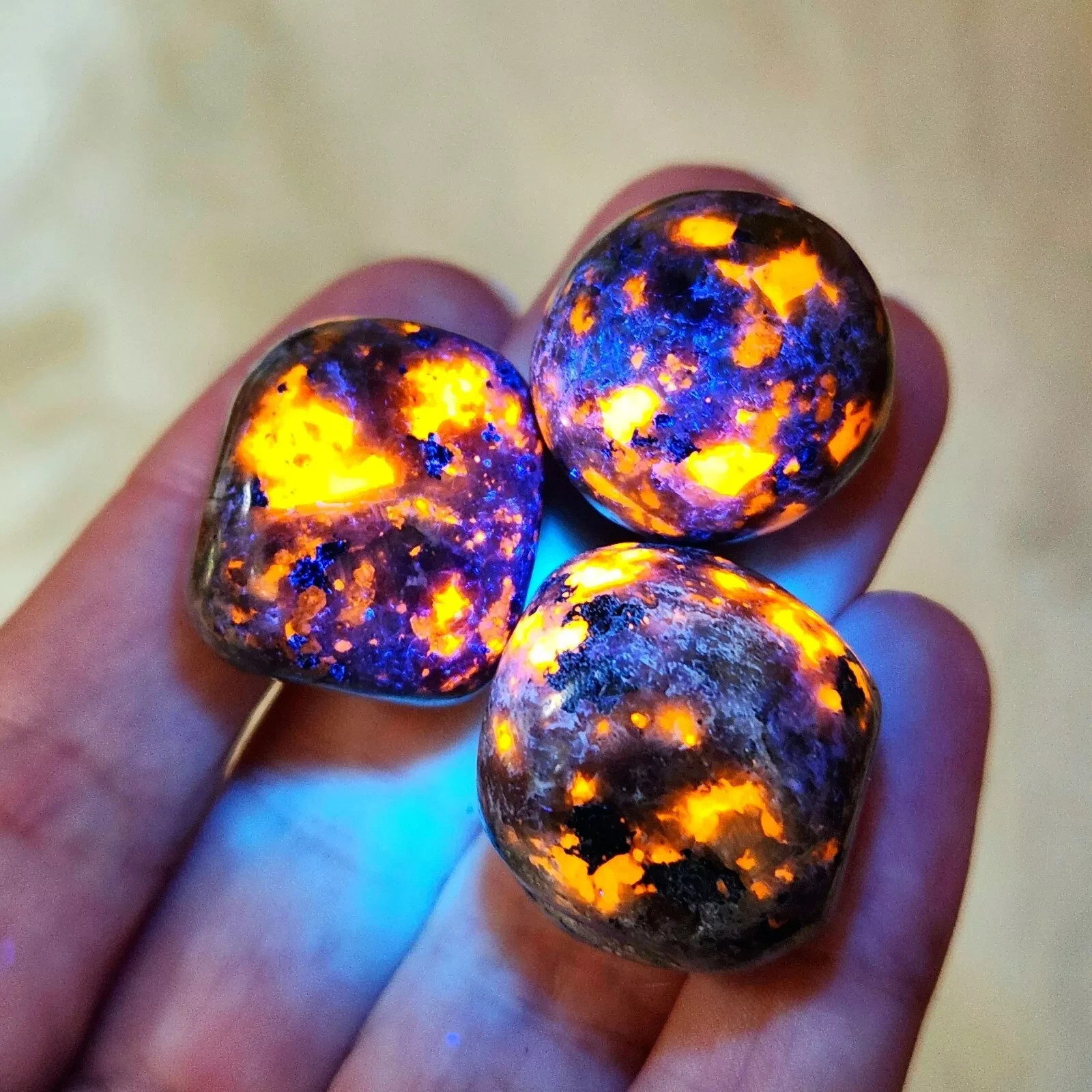 5Pcs Natural Yooperlite Tumbled Stone Polished Flame Stone UV Reactive Crystals