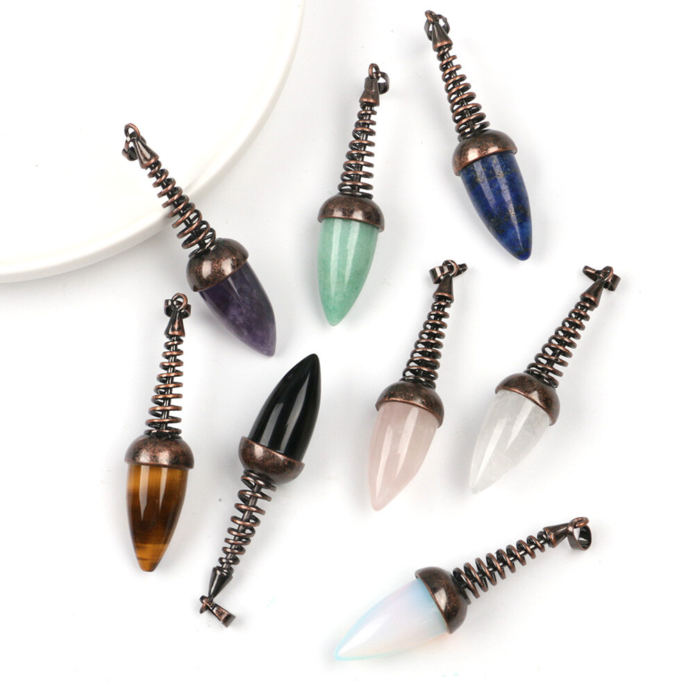 1pc Crystal Chakra Bullet Cone Pendants Quartz Gems Stone Metal Pendulum Dowsing