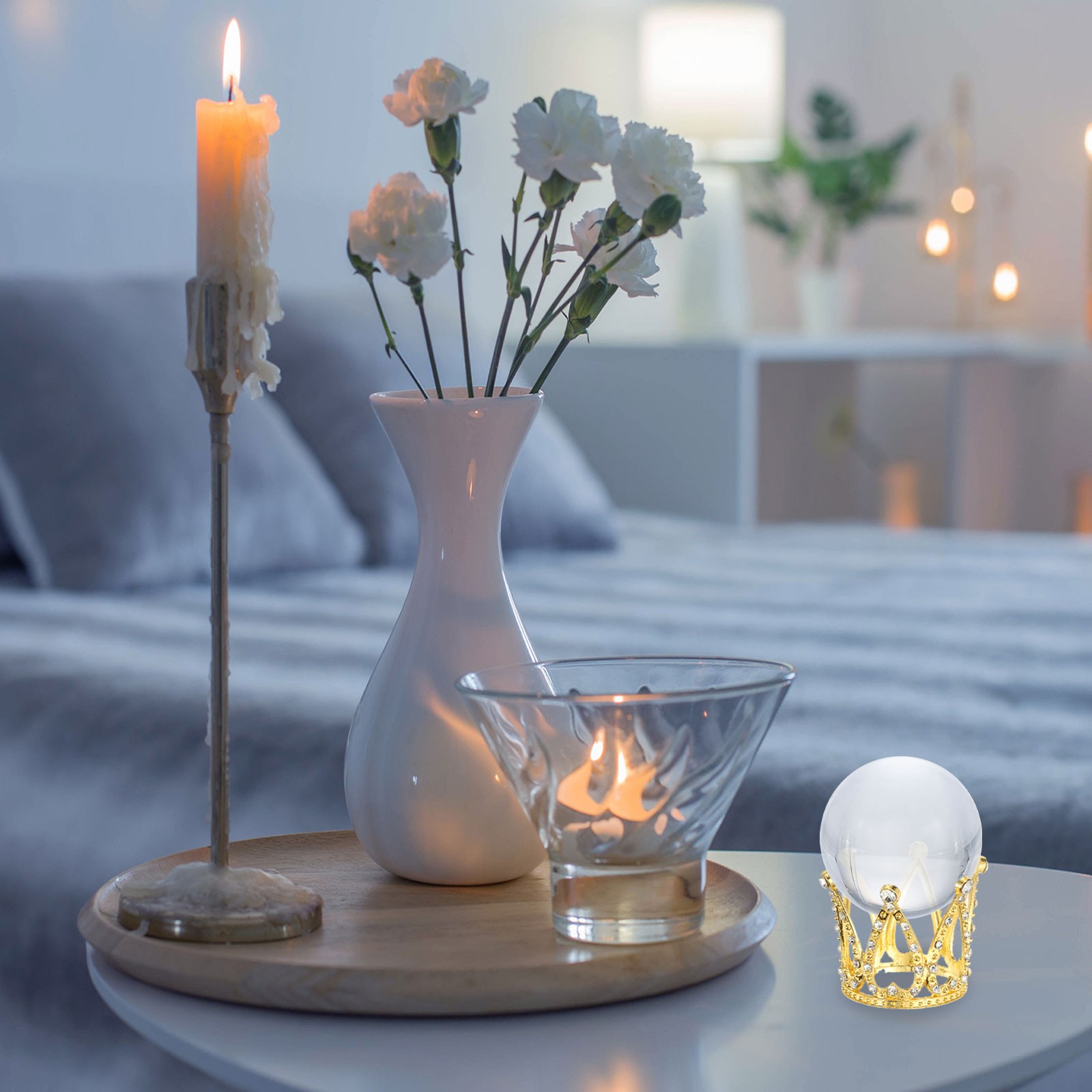 2pcs 1.7″ Dia Metal Crystal Sphere Holder Crystal Ball Crown Stand Gold