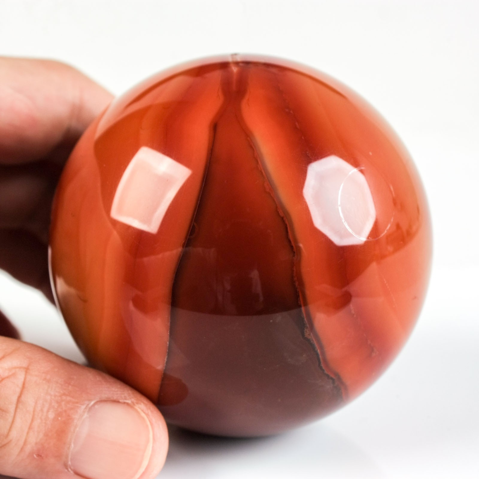 2.7″ 14.78oz Banded Carnelian Agate Sphere Crystal Ball Natural Mineral Specimen