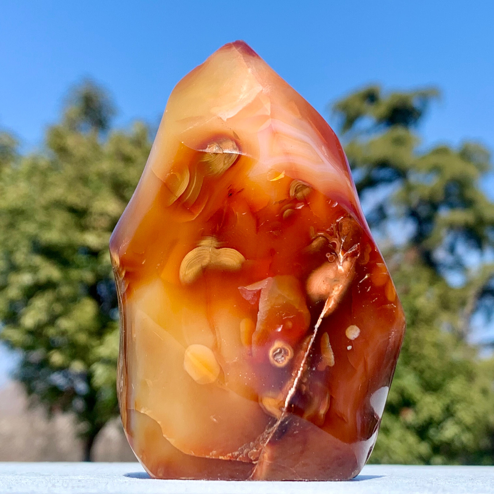 214G Natural Polished Red Sardonyx Agate Quartz Crystal Stone Carved Flame Hea