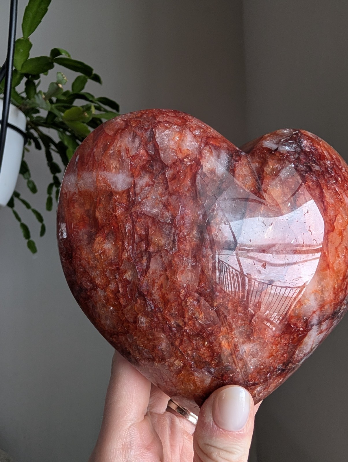 Fire Quartz Heart Carving Crystal Gemstone Large Big Point Chakra Reiki