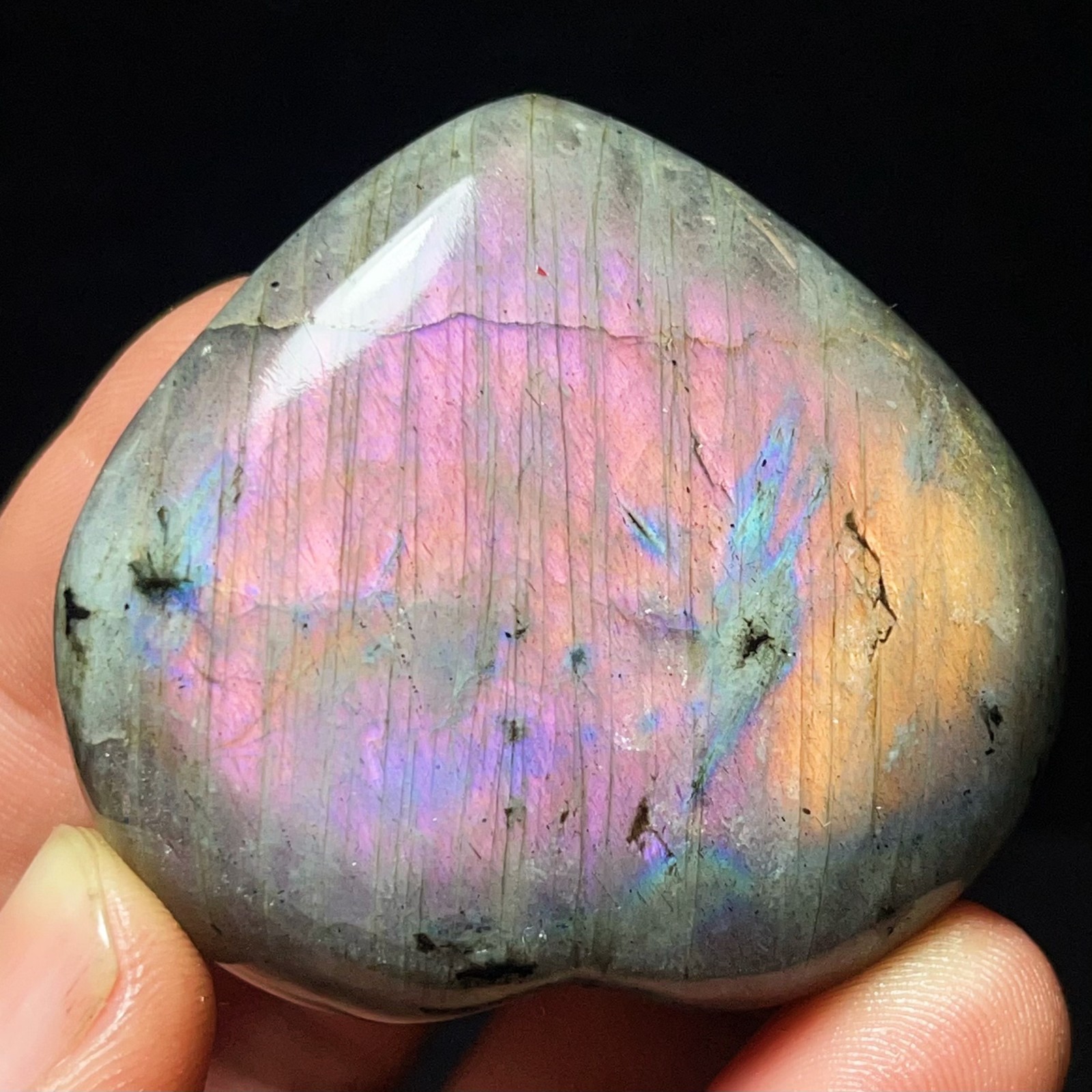 TOP 64G Natural Polished labradorite heart-shaped Crystal Healing L7171