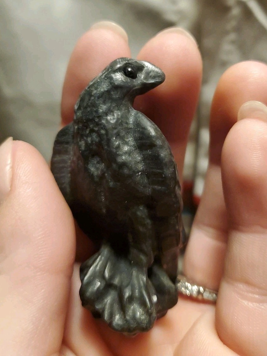 Carved Ophiolite Raven Crystal Figure