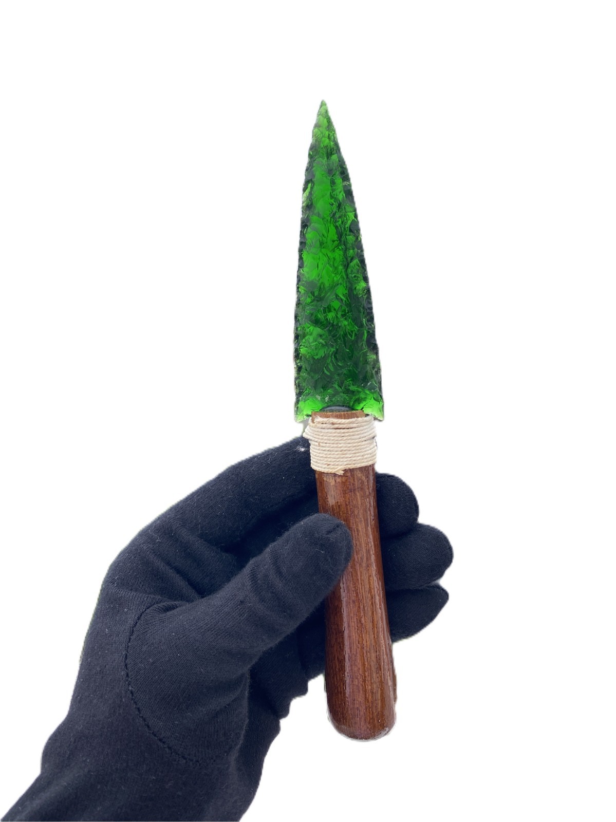 Handmade Green Obsidian Knife | Primitive Stone Blade | Wood Handle