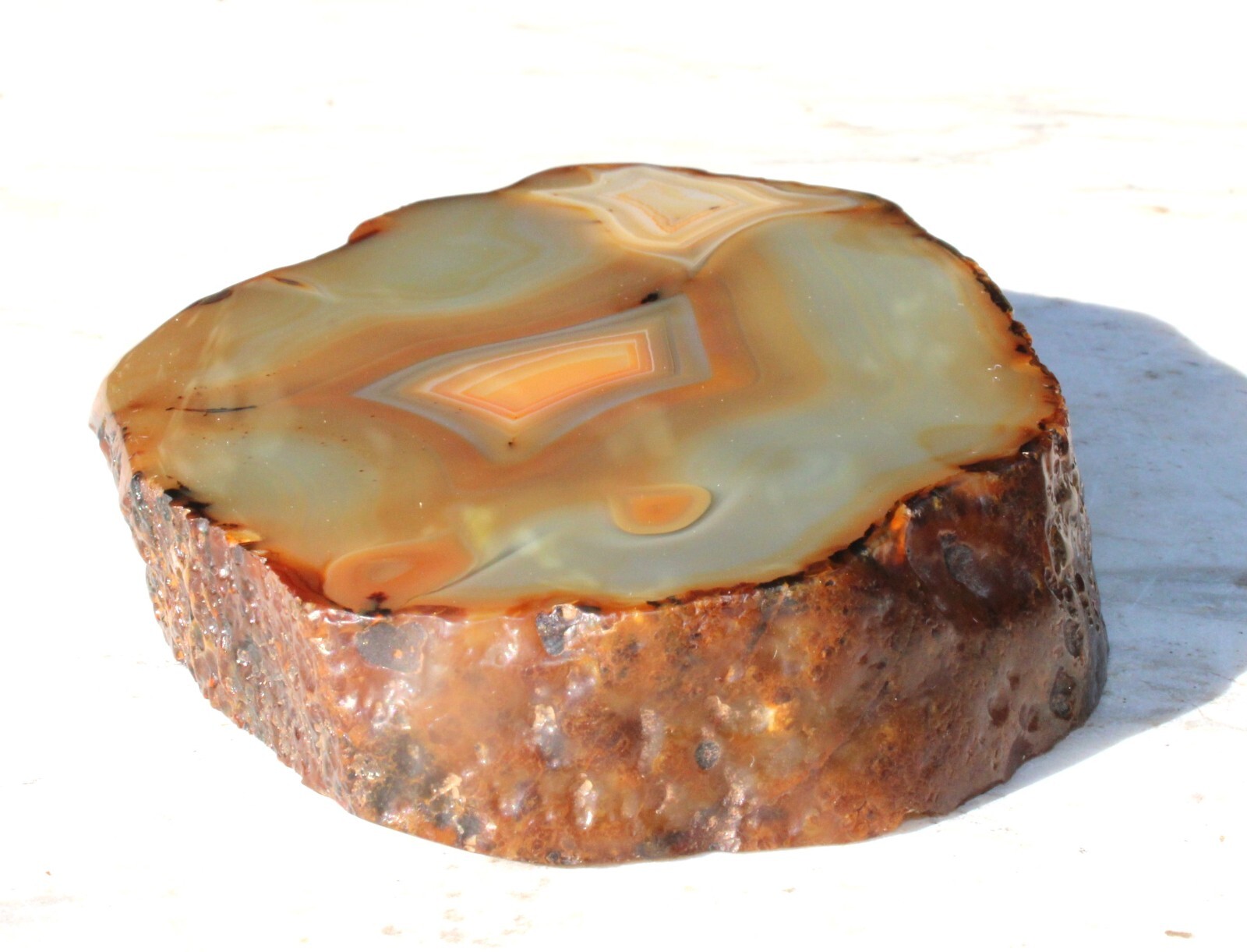 Natural 5” Geode Slice Amber Orange Brown Tones Agate 3/4” Thick-401 grams