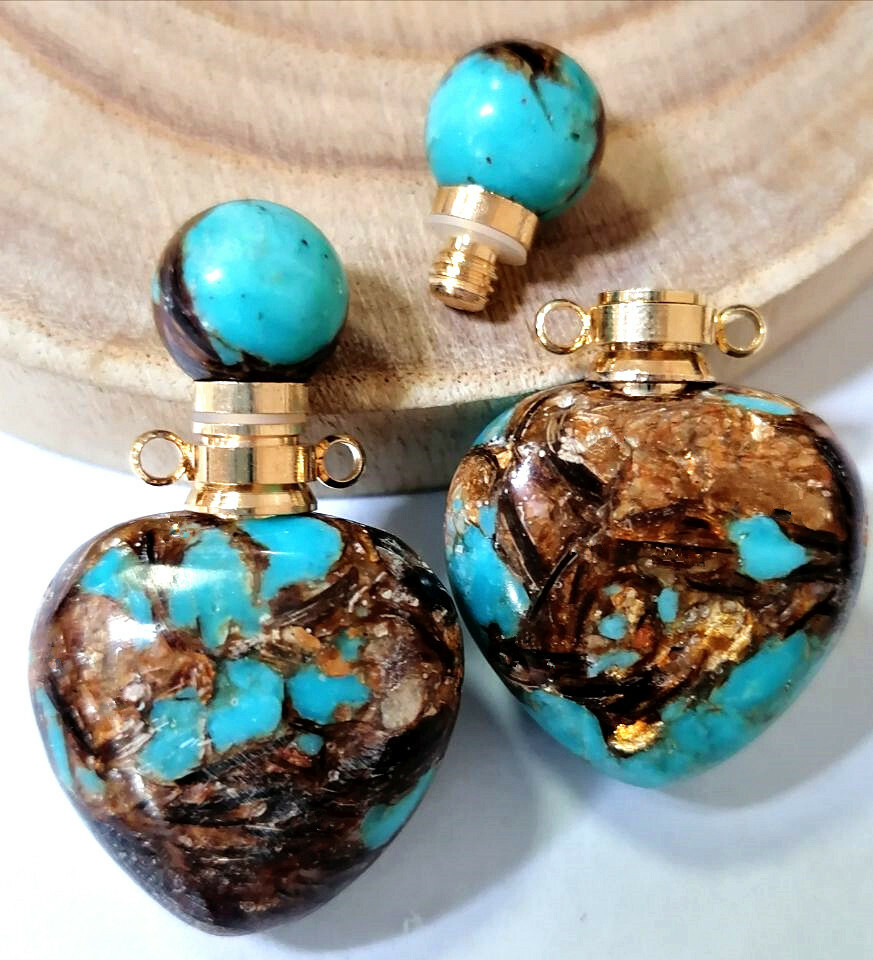 2Pcs 38x23x13mm Blue Sea Sediment Jasper Perfume Bottle Heart Pendant HH2337