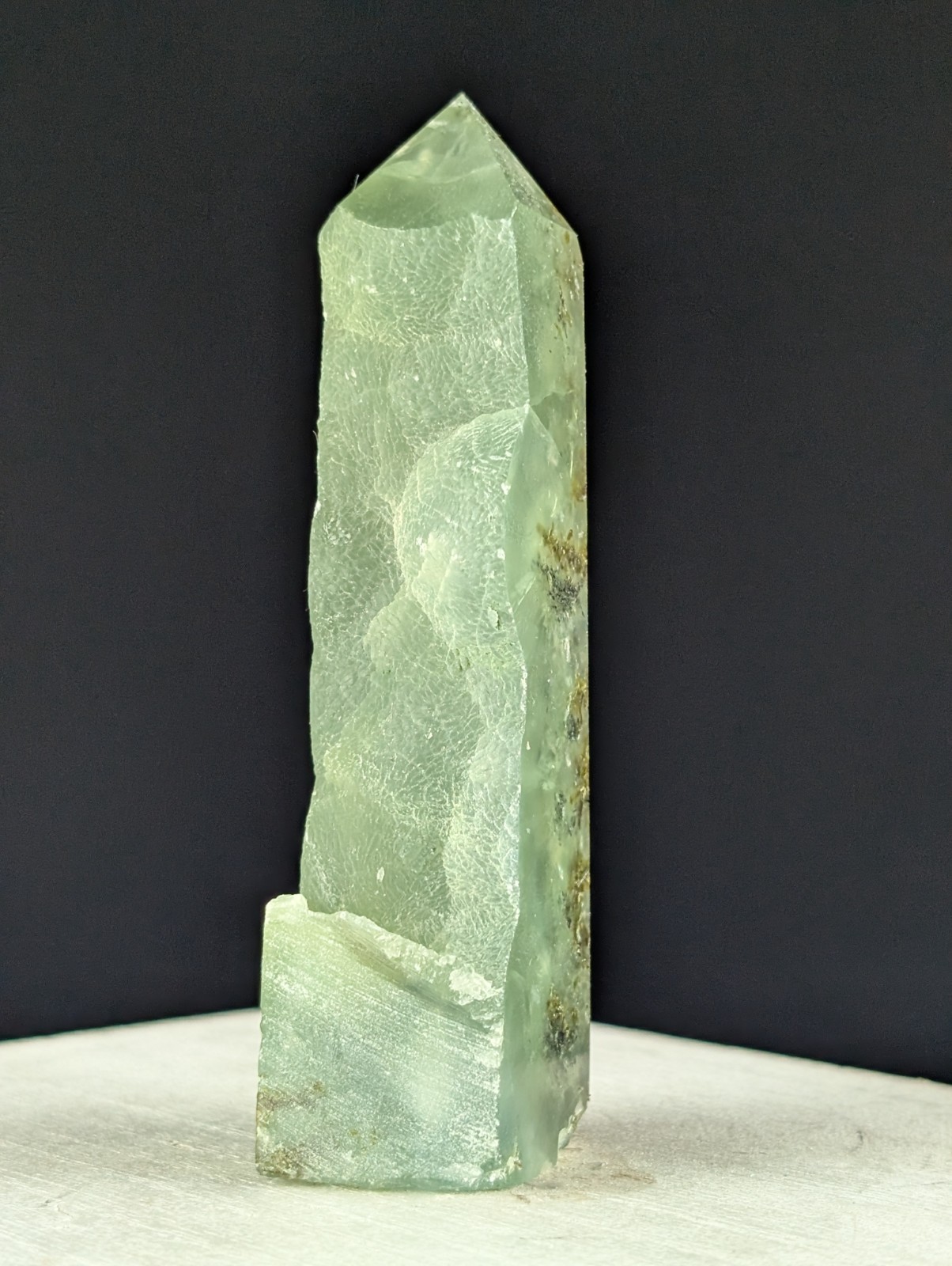 Prehnite Tower Point Crystal Raw Side Gemstone Wand Chakra