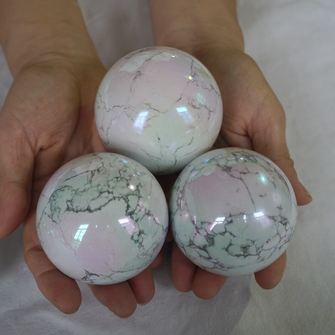 10Pcs 11LB Rainbow Aqua Aura White Howlite Quartz Crystal Ball Titanium Coating
