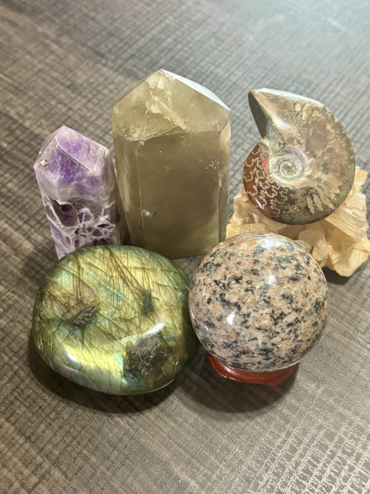 Amethyst, Smoky Citrine, Labradorite, Ammonite, Clear Quartz CRYSTAL LOT