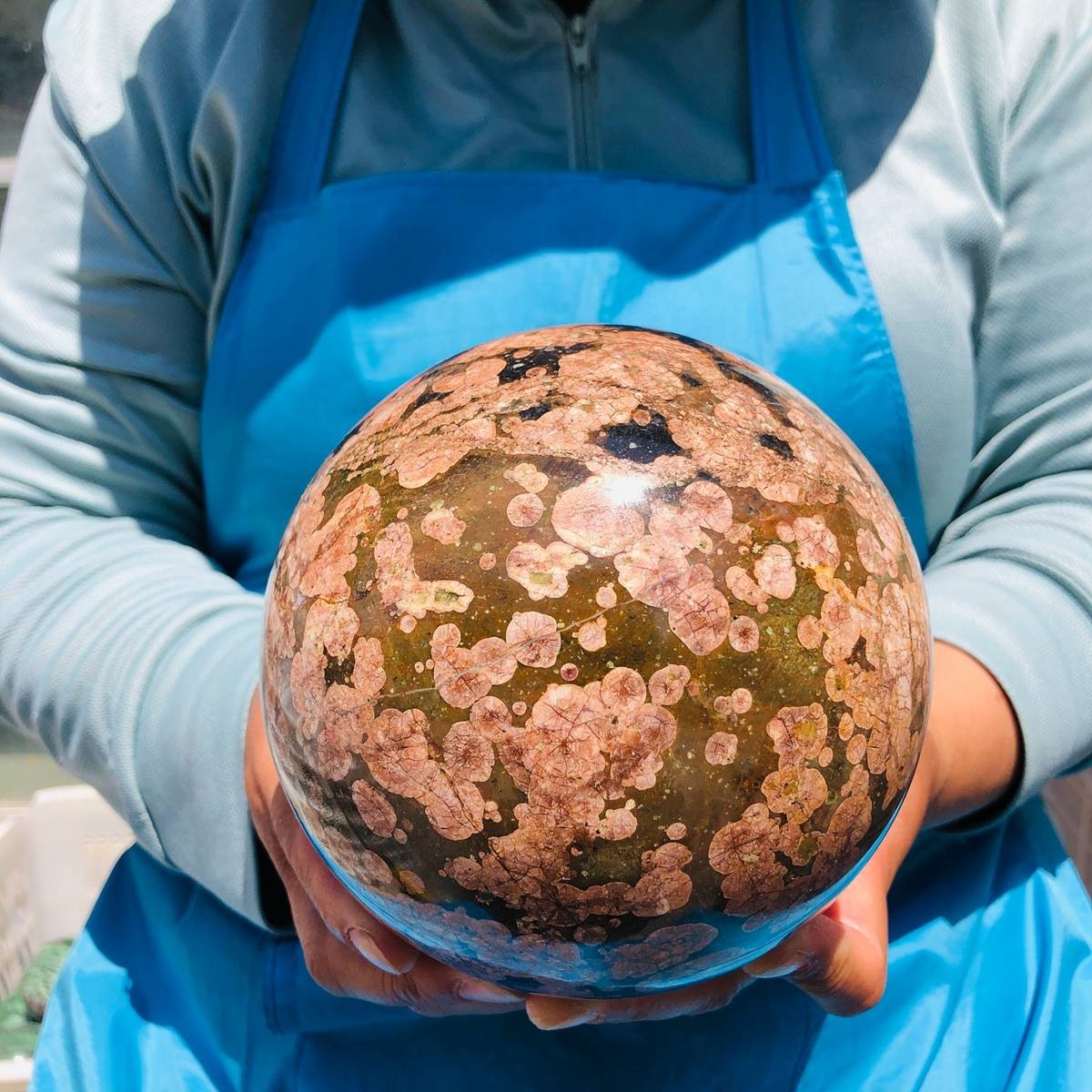 6.27LB Natural Cherry Blossom Agate Crystal Sphere Floral Healing Gem Stone 4852