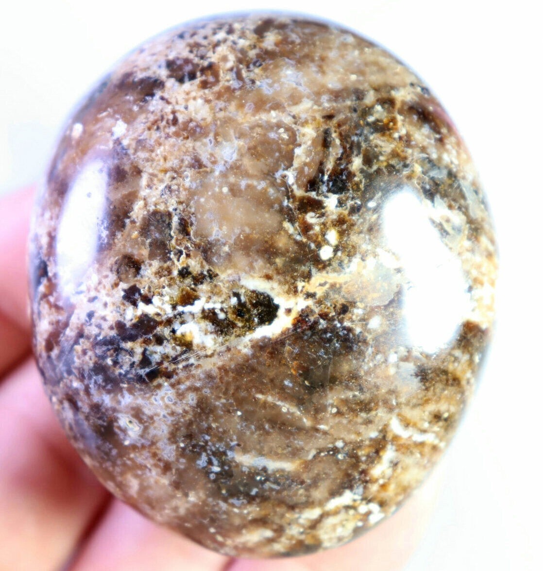115g Amazing Unique Natural Brown Opal Pattern Crystal Palm Stone – Madagascar