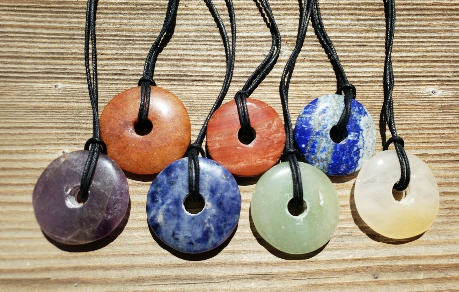 NATURAL 7 CHAKRA DOUGHNUT PENDANT WITH CORD SET GEMSTONE