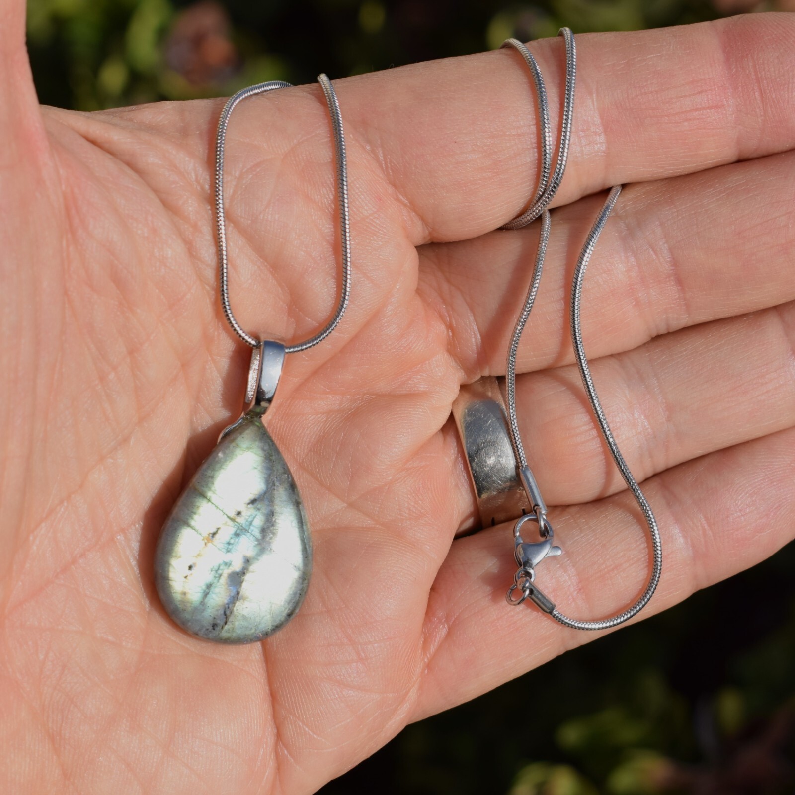 CHARGED Labradorite 38.80 Carats Pendant + 20″ Stainless Steel Chain & Charger