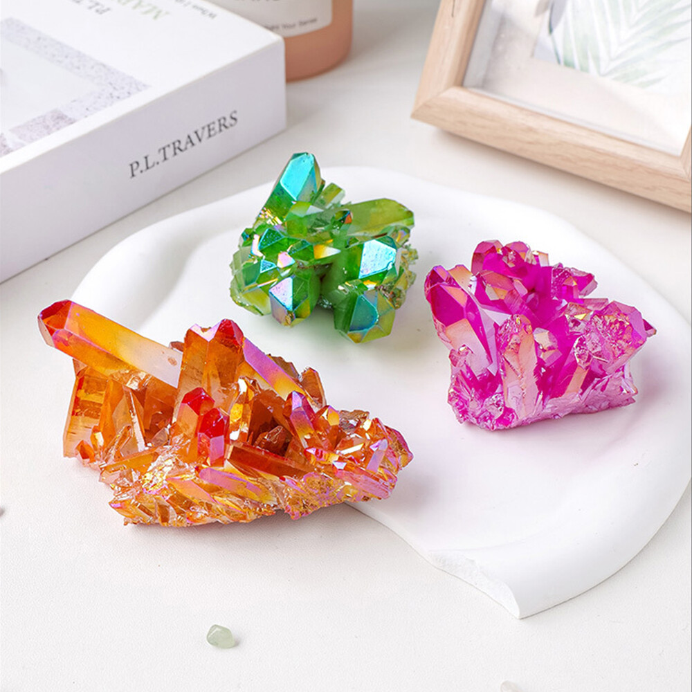 Natural Quartz Crystal Rainbow Titanium Cluster Mineral Specimen Healing Stone